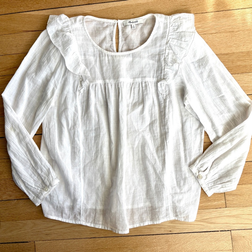 MADEWELL Ruffled White Gauzy Boho Peasant BLOUSE/TOP XS